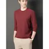 Sudadera de Waffle de Manga Larga Nueva para Hombre 2026, Camiseta Básica de Color Sólido para Primavera y Otoño, Camiseta Casual Versátil de Cuello Redondo para Hombres de Mediana Edad
