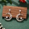 Brincos de Estrela e Lua para Mulheres Leve Luxo Série Atmosfera de Natal Brincos de Nicho com Franjas Cobre Banhado a Ouro Outono e Inverno Estilo Doce
