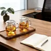 Copo de vidro transparente de borossilicato em forma de cogumelo, conjunto de três peças, para uso doméstico na sala de estar, separação de chá, caneca de chá com logotipo impresso