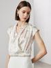 Camisa de Seda de Manga Corta para Mujer 2026 Primavera y Verano Nuevo Estilo Cuello en V Satén de Gama Alta Estampada Sin Mangas Camisa de Seda de Morera