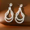 Pendientes de Aguja Plateada con Circonita Incrustada y Diseño Hueco de Gota de Agua, Lujo Ligero y Sensación de Alta Gama, Pendientes de Nicho Exquisitos y Únicos al por Mayor