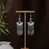 Pendientes de Estilo Bohemio Étnico Europeo y Americano, Pendientes de Atracción Turística de Minorías Étnicas con Borlas de Turquesa y Plata Étnica