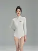 Nuevo Traje de Baño Enterizo de Manga Larga para Mujer, Protección Solar, Adelgazante, Traje de Buceo Estilo Boxer, Traje de Baño Negro para Aguas Termales