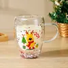 Taza de Vidrio de Doble Capa con Muñeco de Nieve de Papá Noel Borosilicato Alto Resistente al Calor Transparente Vaso de Agua Taza de Oficina para el Hogar Venta al por Mayor