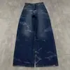Jeans de Pierna Recta Azules Desgastados Plisados Estilo Americano Sueltos de Cintura Alta Moda Vintage Versátiles Modernos Casuales Y2K
