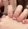 Arte de Uñas Portátil: Pegatinas para Uñas Estilo Chica Dulce Vintage Ovaladas Cortas Ojo de Gato Nude Francés de Gama Alta, Desmontables y Hechas a Mano