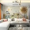 Mural de girassol 3D pintado à mão, quente e elegante, papel de parede estilo country americano pastoral, tecido para parede de fundo de TV e sofá da sala de estar