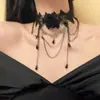 Estilo Diablo Renda Preta Vintage Colar de Pescoço Gola Feminina Pingente de Franja Alça de Pescoço Gargantilha Acessórios de Halloween