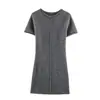 Comercio Exterior Wholesale Vestido de Punto Acanalado Suave de Manga Corta con Cuello Redondo Versátil Estilo Europeo y Americano Otoño para Mujer