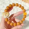 Pulsera de Queso con Cabeza de Mono Tallada con Corazón de Marfil Nogal Pequeño Círculo Único Pulsera de Cuentas Budistas para Hombres para Mujeres