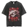 Camiseta Gráfica de Anime para Hombres Mujeres Algodón Lavado Negro Vintage