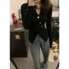 Tejido de Punto Cruz con Cuello en V Texturizado, Cintura Francesa, Otoño e Invierno, Tejido Suave tipo Cera, Top Básico para Mujer, Estilo Sexy, Mangas Largas