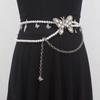 Cadena de cintura con perlas blancas, accesorio para mujer, con diamantes de imitación, mariposa, doble capa, fino, decoración, vestido, cadena de cuentas a juego.