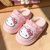 Chinelos de algodão Sanrio para crianças, chinelos internos antiderrapantes de outono e inverno para meninas, chinelos de pelúcia fofos da Hello Kitty