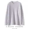 Suéter de cashmere solto e relaxado para mulheres, gola redonda, mangas compridas, pulôver, trança em toda a peça, malha casual e versátil