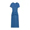 Vestido Profundo con Escote en U que Revela las Clavículas, Sexy Vestido Largo de Cintura Alta con Detalle de Giro, Vestido de Manga Corta, Vestido Largo Bodycon Ajustado Estilo Kardashian