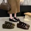 Zapatos planos negros mate de corte bajo para mujer estilo coreano, nuevo modelo de otoño 2026, zapatos Mary Jane con hebilla metálica marrón, zapatos pequeños de cuero