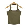 Novedad de verano 2024, camiseta de tirantes fina y sexy con cuello halter calado de metal para chica, estilo urbano de moda para mujer