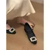Zapatos Mary Jane de Cuero Suave Estilo Francés con Hebilla Cuadrada de Pedrería, Elegante Diseño de Correa Única, Perfectos para Combinar con Vestidos, con Tacón Grueso