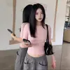 2026 Principios de Primavera Mujer Cuello Redondo Pequeño Manga Media Ajustado Nuevo Versátil Hombro Normal Manga Corta Top Camiseta