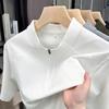 Nova Moda de Verão Masculina Camiseta com Meio Zíper e Gola Alta Casual de Negócios Cor Sólida Manga Curta Respirável Secagem Rápida