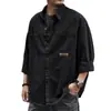 Jaqueta camisa de trabalho masculina estilo primavera e outono tamanho grande solta moderna casual tops cor sólida cardigã jaqueta com lapela masculina