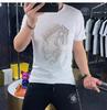 Camiseta de algodón de manga corta de la marca de moda ins War Horse Hot Drilling Craft, camiseta informal de moda holgada de nicho para hombre, camiseta de cuello redondo.