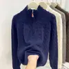 Suéter Macio de Tricô Solto com Gola Alta e Meio Zíper para Mulheres, Nova Blusa Base Top com Design Torcido Vintage Outono e Inverno