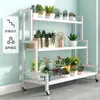 Soporte de Flores de Hierro Forjado de Múltiples Niveles para Balcón de Pie con Ruedas Estante Móvil para Macetas Estante de Almacenamiento de Plantas para Exterior e Interior Venta al por Mayor Transfronteriza