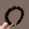 Faixa de Cabelo Antiderrapante de Cano Alto com Presilha de Organza, Tiara com Dentes Pontiagudos e Strass, Acessório de Cabelo Feminino de Alta Qualidade com Borda Larga Ondulada