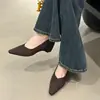 Bailarinas de punta para mujer, corte bajo, nueva colección otoño 2025, zapatos de gamuza para mujer, sin cordones, impresionantes Mary Janes de tacón grueso