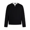 Camiseta de manga larga estilo retro americano de dos piezas falsas con cuello Henry para hombre y mujer, corte holgado, bloques de color, top informal, versátil y moderno