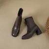Nueva Versión de Piel de Vaca de Botas Elásticas Ajustadas de Suela Suave Silenciosas para Mujer Botines de Tacón Grueso de Tacón Alto para Ropa de Trabajo Otoño e Invierno Botas Negras Retro