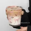 Vaso de Vidrio con Tapa de Cierre y Moño para Niña, Vaso de Vidrio de Aspecto Elegante para Uso Doméstico, Vaso para Leche, Jugo, Café Latte y Bebidas Frías