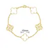 Pulsera de Trébol de Cuatro Hojas y Cinco Flores CNC Oro V Delgado Flor Nueva Edición Artesanía Fina Cadena Gruesa de Nueve Secciones Pulsera de Trébol de Cuatro Hojas de Nácar Blanco Natural