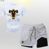 Anime Cross-border Explosions Shorts masculino 2 em 1 de camada dupla, roupa esportiva para corrida ao ar livre, manga curta