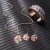 Conjunto de Pulseira Colar Brincos Coloridos Estilo Europeu e Americano Transfronteiriço com Pedras Coloridas Abertos Pulseira Colar Brincos de Diamante