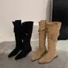 Botas Altas de Tacón Bajo con Punta Aguda Estilo Retro Coreano First Encounter Season para Mujer Otoño/Invierno 2026 Nuevas Botas Plegables de Dos Vías West