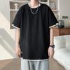 Camiseta de manga curta masculina verão moda marca puro algodão redondo pescoço solto casual top simples all-match Hong Kong estilo meia manga camiseta curta para homens