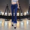 Calça jeans feminina micro flare cintura alta com borlas estilo coreano calça justa comprimento até o tornozelo primavera 2024 calça elástica comprimento até o tornozelo