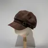 Hebilla de Cinturón de Cuero Gamuzado Estilo Japonés Octagonal para Mujer, Estilo Británico Otoño e Invierno, Circunferencia de Cabeza Grande, Gorra de Boina Versátil Retro que Hace que la Cara Parezca Más Pequeña