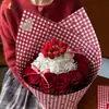 Papel de Presente Xadrez Vermelho e Branco Retrô Sombra Floral Embalagem de Buquê de Flores Presente Floral DIY Artesanal Materiais Natal