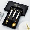Juego de cuchillo y tenedor navideño estilo occidental para comer bistec vajilla cuchara de acero inoxidable 304 cerámica cuerno de alce juego de tres piezas