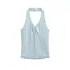 Estilo Delicado Doce e Picante Camisola de Alcinha com Decote V Plissada e Babados Top de Cor Sólida Novo de Verão Slim Fit para Mulheres