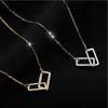 Collar Cuadrado de Doble Anillo con Diamantes Brillantes para Mujer, Cadena de Clavícula de Diseñador, Colgante Geométrico Minimalista, Estilo Corto