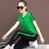 218# Conjunto Esportivo de Manga Curta Feminino Verão 2022 Nova Moda Solta Calça de Estudante Conjunto Casual de Duas Peças para Corrida