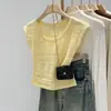 Camiseta de punto sin mangas estilo francés con calados de ganchillo para mujer, top fino nuevo de verano, blusa única y hermosa 12500