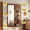 Perchero de Madera Maciza con Espejo de Vestir Integrado, Estante de Almacenamiento para Montar en Puerta, Espejo de Cuerpo Entero Deslizante para Montar en Pared para Recibidor