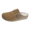 Zapatos de Algodón Estilo Birkenstock de Suela Gruesa Retro para Mujer, Nuevos Otoño e Invierno 2026, Slip-On, Doble Algodón, que Aumentan la Altura, Puntera Cerrada, Medias Pantuflas