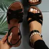 Sandalias para mujer de estilo retro, mate, con tiras cruzadas y tira elástica de resorte en el talón, suela plana antideslizante, adecuadas para salidas diarias, suministro de exportación